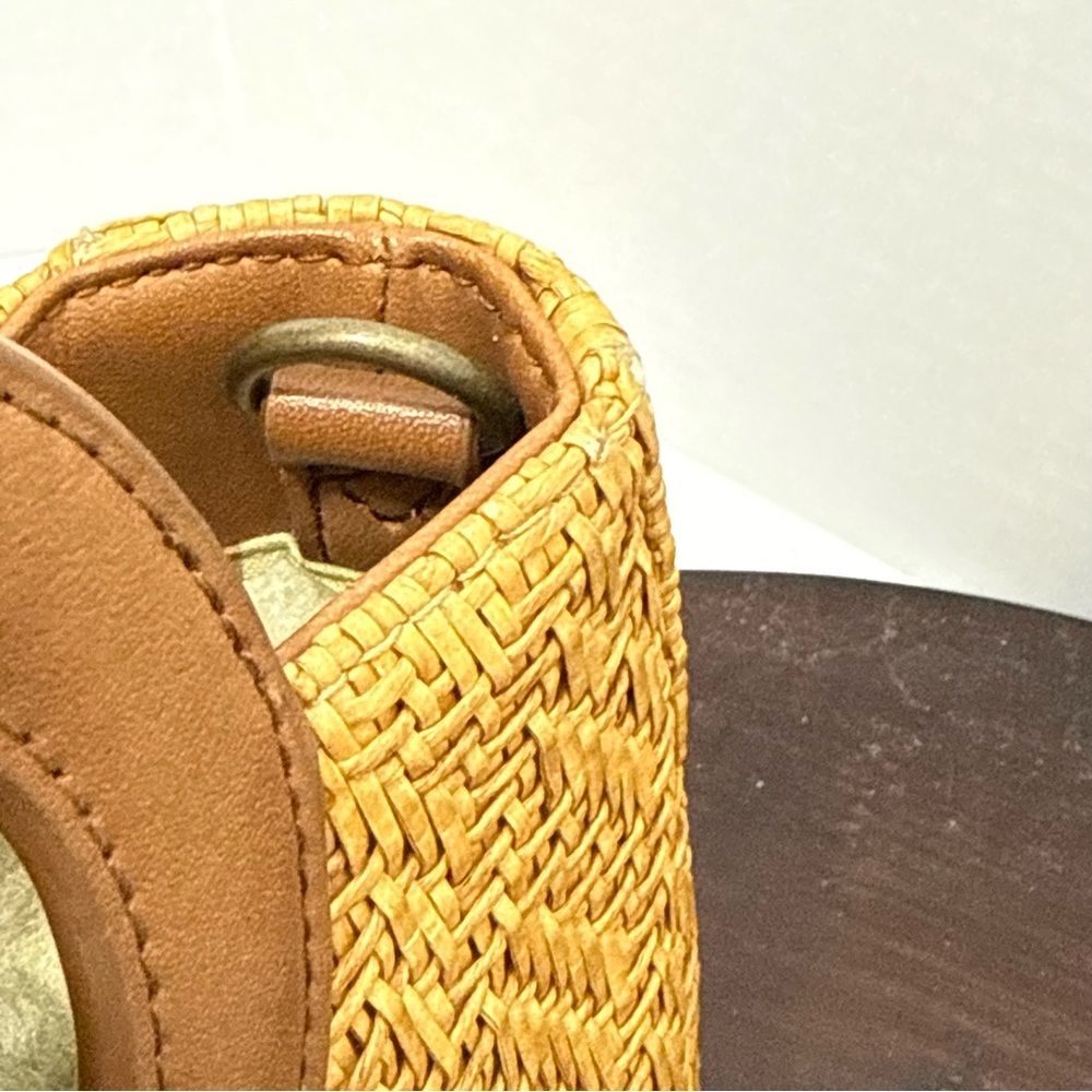 Fossil Handbag Brown Leather with Woven Raffia Double Handles Lined Purse Y2K - Picture 8 of 14